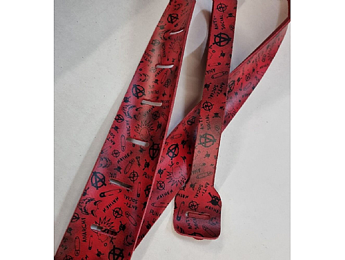 Leather Guitar Strap - Red Anarchy